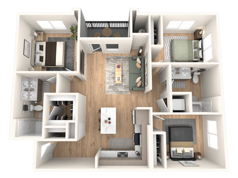 Floor plan for 3 beds, 2 baths, 1152 sqft